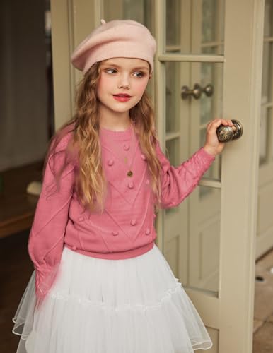 Image of Arshiner Kid Girls Crew Neck Lantern Sleeve Sweater Cute Jumper Top Pullover Outwear 5-13 Years
