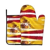 Juego de guantes de horno impresos con la bandera de España y alfombrilla de aislamiento térmico (2 piezas) - Herramientas de cocina para hornear y cocinar