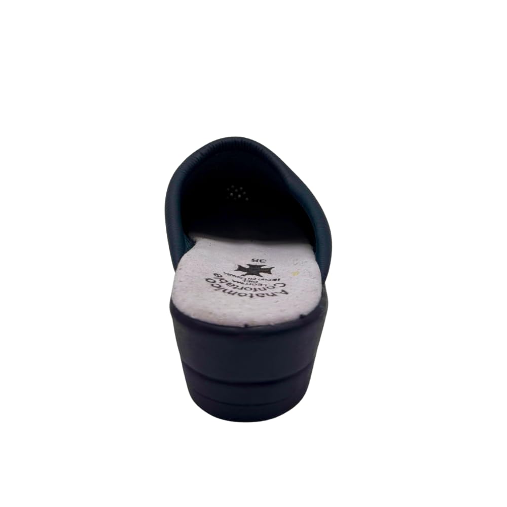 Zuecos Mujer Antideslizantes de Trabajo Calzado Sanitario y ortopédico cómodo para Enfermera, Cocina u Hospital Zapatillas de Piel o Goma Blancas y Azules de la Talla 35 a 41