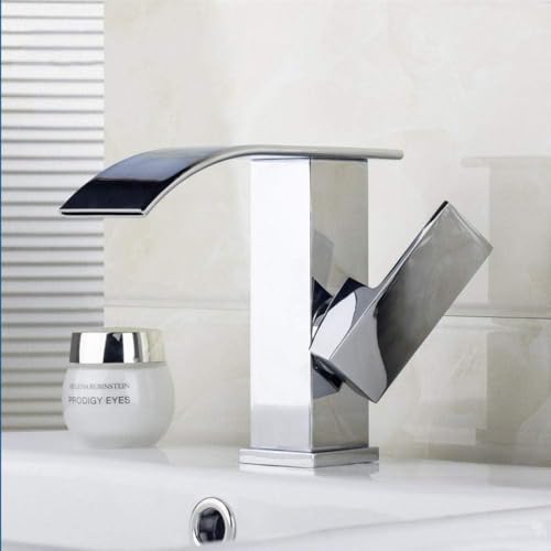 Mitigeur de salle de bains haut de gamme avec robinet cascade en chrome brillant - 2