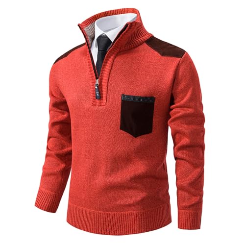 Men's Long Sleeve Quarter Zip Sweater Slim Fit Casual Business Pullover Warm Winter Turtleneck Top with Front Pocket
