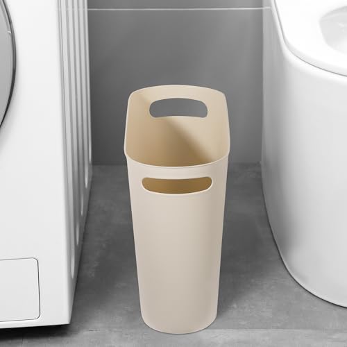 Image of rejomiik Small Trash Can, 3.5 Gallon Slim Garbage Can Plastic Waste Basket with Handles Container Bin for Narrow Spaces Bathroom, Bedroom, Kitchen, Office at Home, 2 Pack Cream