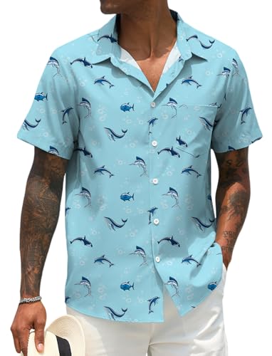 Indoner Men Button Up Short Sleeve Hawaiian Shirt Summer Tropical Beach Shirts for Vacation Fishing