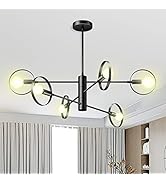 CHIGIH 6 Light Chandelier,Modern Industrial Pendant Light,E12 Bulb Farmhouse Black Sputnik Ceilin...
