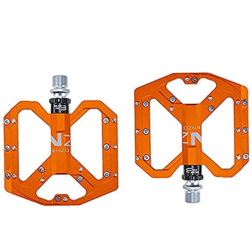 Mountain Bike Pedals 9/16" Aluminum Bicycle Platform Pedals 3 Bearing 18 Pins Non-Slip Wide Pedal For Mtb Bmx Road Bike, Orange #TOP4