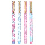 Lilly Pulitzer Felt Tip Pen Set of 4, Colored Pens Fine Point, Colorful Pens for Note Taking and Journaling (Pink and Blue Assorted Patterns)