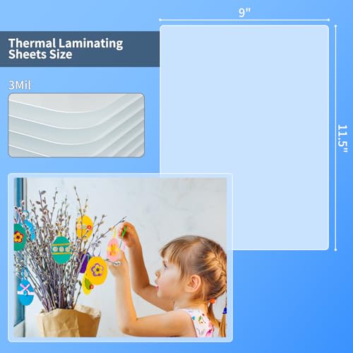 Thermal Laminating Sheets, 9” x 11.5” Laminating Sheets, 3 Mil Thickness Clear Laminating Pouches, Compatible Thermal Laminators, 100 Packs.