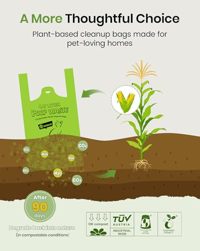 Image of Cat Litter Bags for Poop, Certified Compostable Cat Waste Disposal Bag, Leakproof Durable and Unscented Large to Fit Any Scoop Strengthen Dog Poop Bag- 100 Count