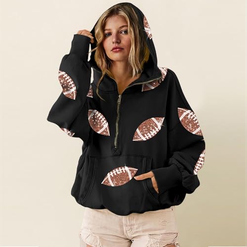 Womens Game Day Sweatshirts Football Sequin Hoodies Long Sleeve Shirts - image 3