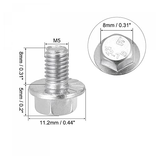 Image of uxcell M5x8mm Hex Serrated Flange Bolts Screws Metric Thread 304 Stainless Steel 50pcs