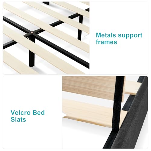 Twolike BLACK Q Queen Bed Frames With Headboard,Modern Upholstered Platforms Bed,And Strong Wooden Slats.No Box Spring Required. Easy Assembly,Black thumb #5
