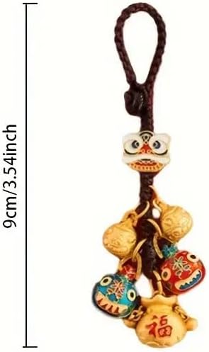 2Pcs Fortune Blessing Lion Dance Keychain Cute Alloy Key Chain Ring Bag Backpack Charm Car Pendant Accessories New Year image 3