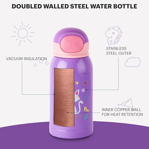 Image of Cello Joytron Kids Flask | Stainless Steel Keeps Drinks Cool or hot for an Extra Long time | Double Walled Vacuum Insulated Technology | Leak Proof lid | 550ml, Purple