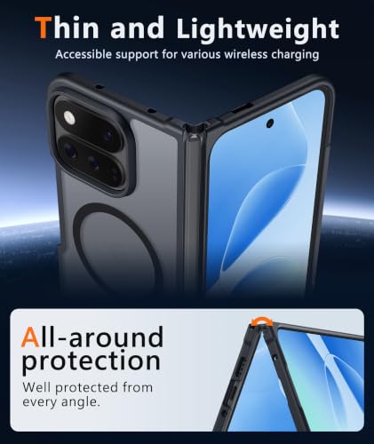 Image of FNTCASE for Google 11 Pro Fold Case, Fit for Magsafe, Translucent | 14FT Military Grade Drop Proof, Protective Tough Phone Cover, Anti Slip, Matte, Black