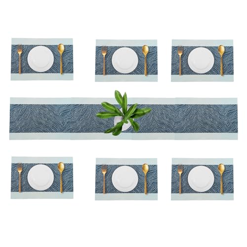 Image of Dining Table Placemats & Runner Set - Heat Resistant, Washable & Stain Resistant Woven Vinyl Mats | Table Runner & 6 Placemats Set for Stylish Dining (45x30 cm Placemats, 180x30 cm Runner)