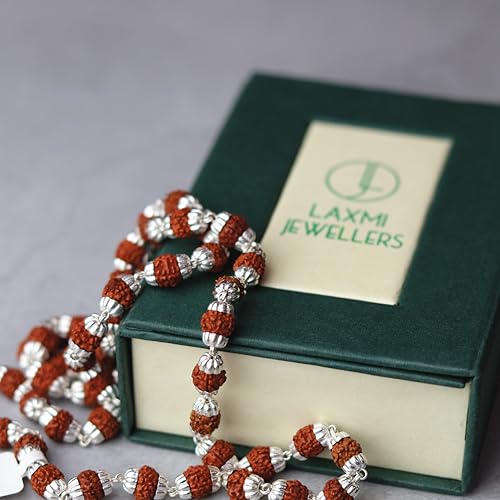 Image of Pure 925 Silver Handmade 5 Mukhi Rudraksha Mala For Men Religious Gift | Special For Shivratri | Certified Ruthratcham Malai Beads (, IN)