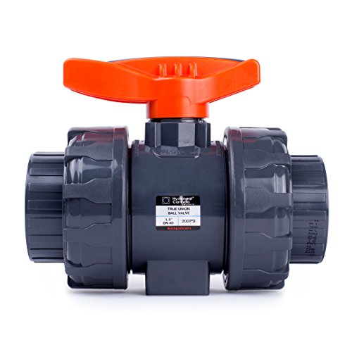 HYDROSEAL Kaplan PVC 1 1/2' True Union Ball Valve with Full Port, ASTM F1970, EPDM O-Rings and...