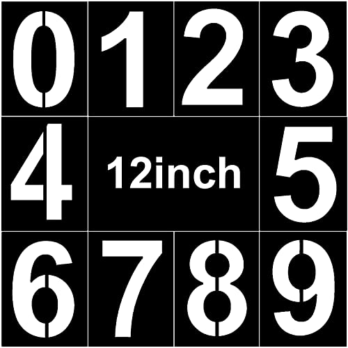 12 Inch Large Number Stencil, Curb Stencil Kit 0-9 Numbers Stencils Kit Reusable Plastic Number Stencils for Road Wood Mailbox Sign Door Track Trucks Home Business Address Number