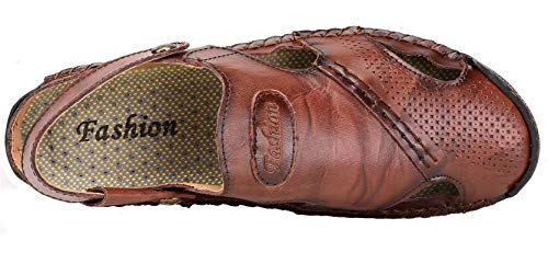 JIONS Mens Hand Stitching Outdoor Closed Toe Leather Sandals, Adjustable Heel Strap Slip on Sandals Beach Slippers Shoes4