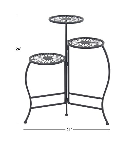 Deco 79 Metal Floral Indoor Outdoor 3 Tier Plantstand, 21" X 17" X 24", Black #TOP3