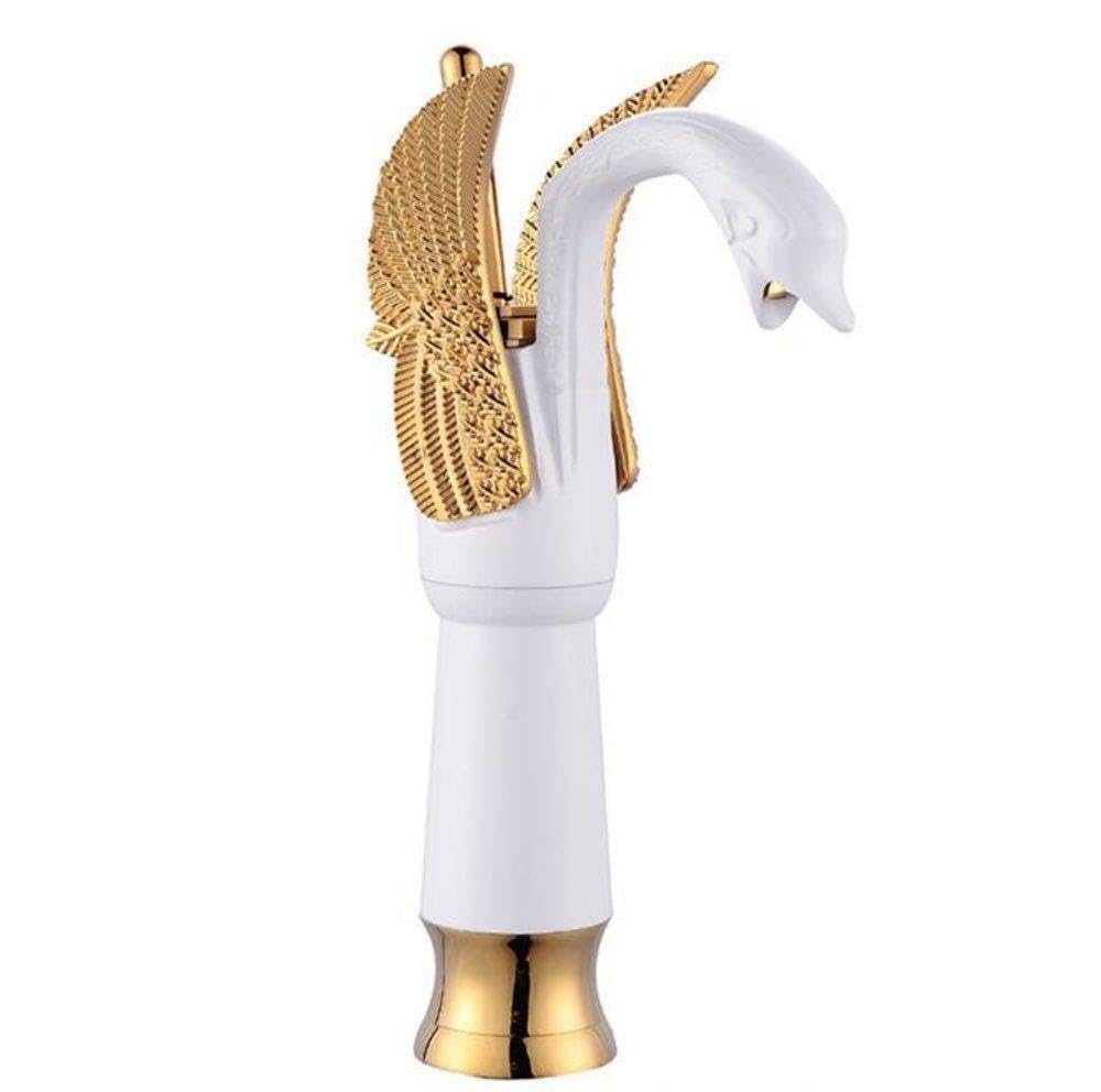 Mitigeur salle de bain cygne robinet lavabo traditionnel or blanc sur pont
