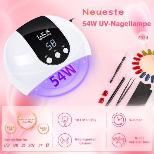 LKE UV Lampe für Gelnägel, 54W UV Lampe Nägel mit 3 Timer, LCD Display, Auto Sensor,Premium UV Lampe für Alle UV Gel Nagellack… – Ansicht 2