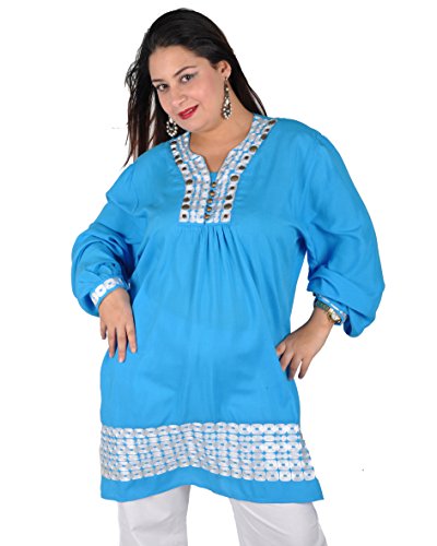 Egypt Bazar Bestickte Damen-Tunika Top/Bluse Tunika-Kleid, türkis (52-54 (2XL)) Cover