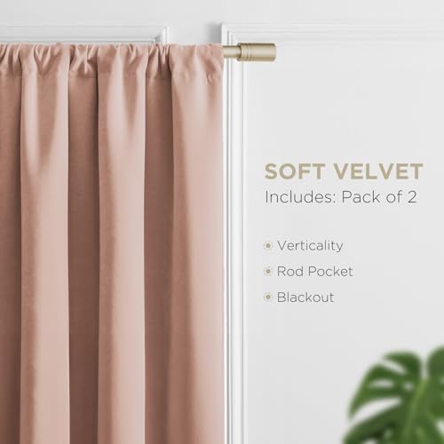 Image of Joydeco Candy Pink Velvet Curtains 90 Inch Curtains 2 Panels Set, Thermal Insulated Room Darkening Curtains for Bedroom Living Room, Soft Luxury Curtains Rod Pocket, 52W x 90L