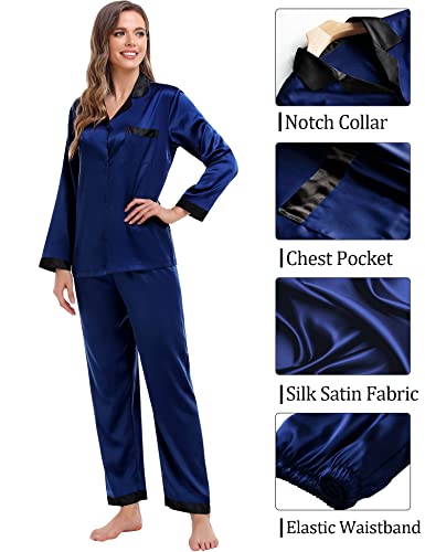 SWOMOG Couples Pajama Sets Women & Men Silky Satin Long Sleeve Sleepwear Classic Button Down Soft Loungewear Pjs Set4