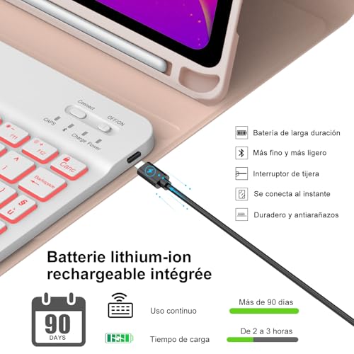 Funda con teclado para iPad 11 y 10 con teclado español Ñ retroiluminado rosa 4