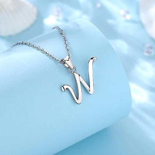 EUDORA Sterling Silver Necklace 26 Letters Alphabet Personalized Charm Pendant with 18inch O-Ring Chain
