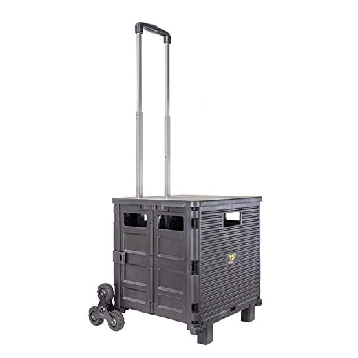 dbest products Quik Cart Elite Stair Climber Wheeled Rolling Crate Teacher Utility with seat Heavy Duty Collapsible Basket with Handle, Black
