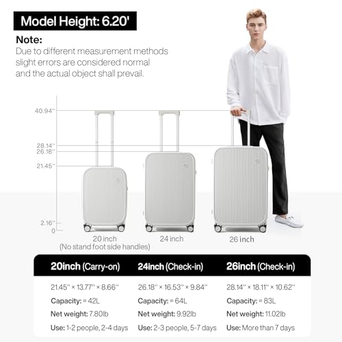 mixi Carry On Luggage with Cup Phone Holder Hard Shell Rolling Travel Suitcase with Spinner Wheels,20 Inch Smoke White