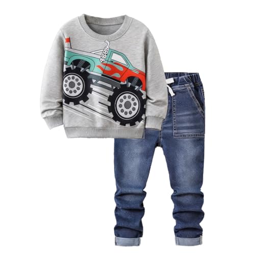 Asbabiy Ensemble de vêtements pour garçon - Sweatshirt à capuche et jean denim - Camion monstre...