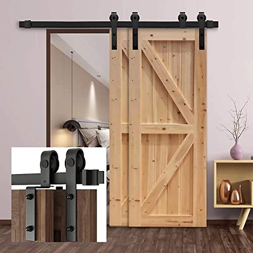 Rail pour porte coulissante double en bois avec rouleau antique et cintre courbé
