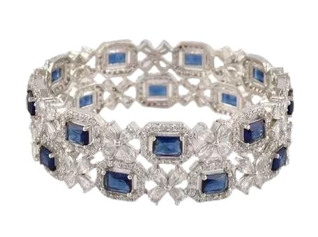 Image of AMERICAN DIAMOND 4LEAF BLUE BANGLES SET FOR WOMEN & GIRLS
