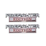 2pcs Metal Truck Car Pickup Firefighter Edition Logo Emblem Exterior Badges 3D Sticker Decals (Silver Red)