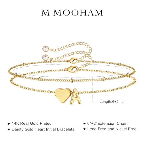 Image of M MOOHAM Easter Gifts for Kids Teens Girls - 14K-Gold-Plated Heart Initial A-Z Bracelets for Women Girl Dainty Gold Bracelets Birthday Easter Basket Stuffers Gifts for Women Teenage Girls Kids Teens