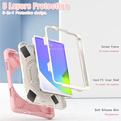 Zenrich New Ipad Mini 6 Case 2021, Zenrich Shockproof Rugged Mini 6 Case A2567/A2568/A2569 With Pencil Holder Kickstand Hand Strap Carrying Shoulder Belt For Ipad Mini 6 Tablet, Sakura Pink #TOP6