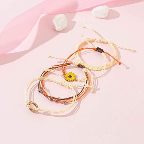 Image of Stackable Sunflower String Bracelets Cute Boho Braided Summer Beach Jewelry