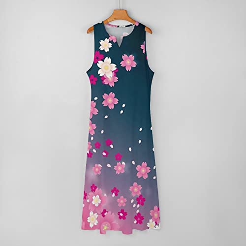 Vestido longo maxi feminino de verão casual solto elegante vestido longo sem mangas dividido feminin