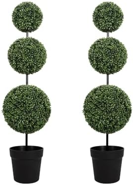 VIVATREES 3FT UV-Resistant Artificial Triple Ball Boxwood Topiary...