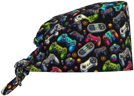 Gamepad Working Cap Scrub Cap with Sweatband Adjustable Unisex Men Women Tie Back Hat Nurse Surgical Caps
