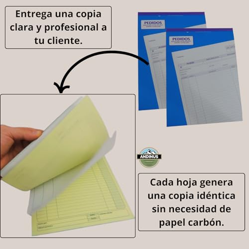 ANDINUS Packung mit 2 selbstdurchschreibenden Auftragsbüchern | 50 doppelte Blätter | A4 (21 x 28,5 cm) | kohlefreie Kopie | Professionelles Format (80072)