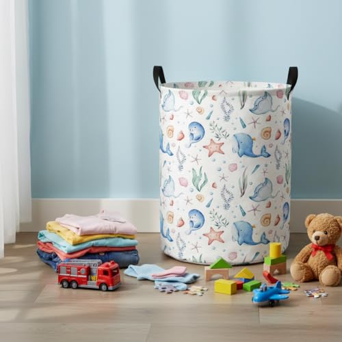 Image of Baby Laundry Hamper kids laundry Basket Waterproof Laundry Bag for Bedroom Clothes Organizer Room Decor(Blue Ocean)