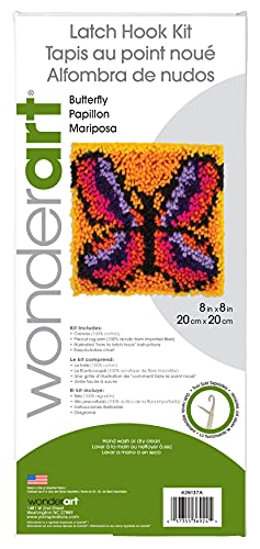 Image of WonderArt 426137 Wonderart Butterfly Latch Hook Kit, 8 inch X 8 inch