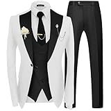 Wangyue White and Black Prom Tuxedo for Men 3 Piece Double Breasted Suit Wedding Suits Blazer Vest Pants Men's White and Black Tux Suit Set Big and Tall Suits for Men 3XL