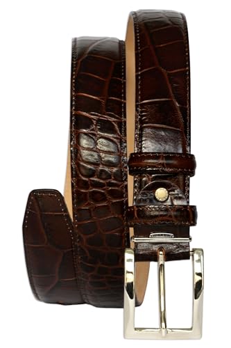 Image of Men's Italian Crocodile Embossed Leather Belt | Genuine Italian leather. Refined crocodile embossed texture. 35mm (1.38 inch) dress width. Handmade in Italy. Gift boxed.