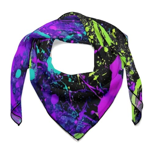 Glow in Dark Splatter Neon Scarf For Women Silk Head Scarf Square Hair Scarves Shawls Hair Wraps Bandana Neckerchief Decor for Adult 27 * 27 Inches