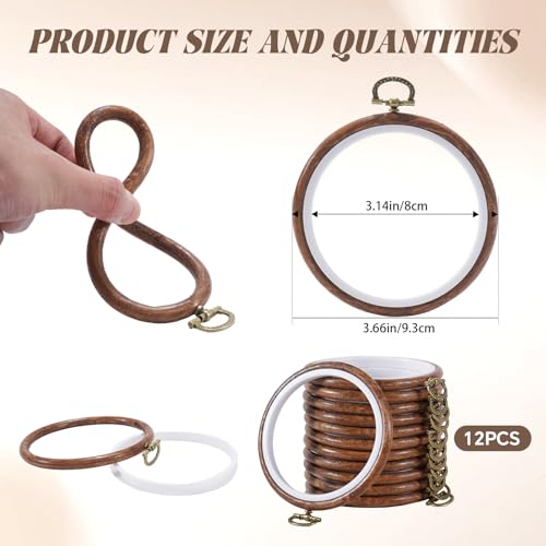 Image of 12 PCS 3 Inch Small Embroidery Hoops, Round Imitation Wood Rubber Cross Stitch Hoop Rings Embroidery Hoop for DIY Craft, Sewing, Display Frame & Hanging Ornaments (3 in)